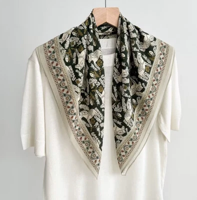 100% Mulberry Silk Shawl Bandanna Scarf 65X65cm Neckerchief pony Print wrap new - Image 1 of 4