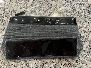 Lancome Cosmetic Bag Small Hand Bag Silver Black Trim Zipper Sparkle Flat Bottom - Picture 1 of 4