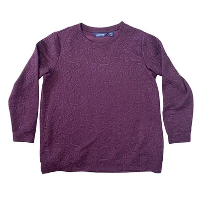 Sudadera Lands' End Púrpura Berenjena Acolchada Paisley Cuello Redondo XL Talla 18 Acogedora Foto 1 de 4