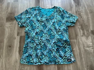 Landau Womens Multicolor Made Better V-Neck Abstract Print Scrub Top Size M - Picture 1 of 11