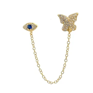 Butterfly Evil Eye Double Earrings Single and Double Post Earrings  - Picture 1 of 6