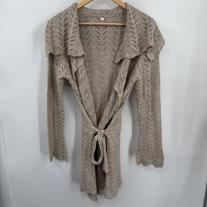 Margaret O'Leary Sweater Womens Medium Beige Knit Belted Cardigan Duster USA - Picture 1 of 9