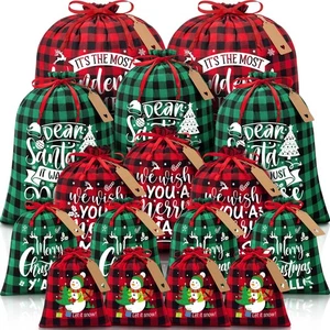 16 Stck. Weihnachten Kordelzug Geschenktüten mit Etiketten, Büffel Karo Groß Weihnachtsgeschenk... - Bild 1 von 7