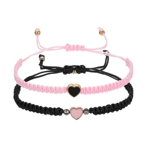 Pulseras a juego con cuentas de corazón con bolsa de terciopelo, negro/rosa - Imagen 1 de 6