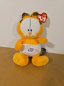 Raro Ty Beanie Baby - GARFIELD el gato en pañales (8 pulgadas) juguete de peluche de colección  - Imagen 1 de 9