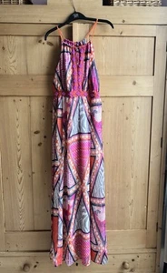 Stunning H&M Chiffon Maxi Dress EUR40 - UK Size12/14 Orange/Pink Bead Detail - Picture 1 of 11