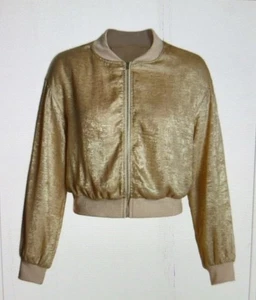 Gold Metallic Full Zip Bomber Jacket 20” P2P 20” Length Ladies Relaxed Small - Bild 1 von 8