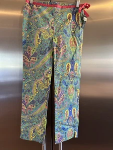 New Ralph Lauren Girls 12 Stretch Paisley Multicolor Pants Side Zip - Picture 1 of 11