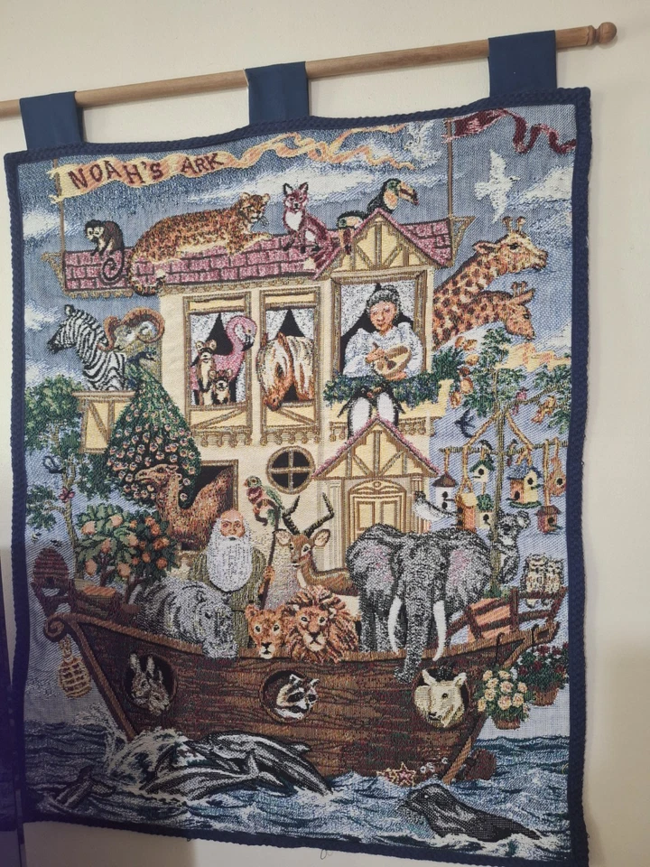 Noah's Ark Woven Tapestry Large Wall Hanging Vibrant Color Many Animals & Plants - Image 1 of 3