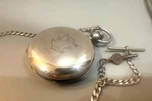 Rockford Silver Hunter Case s18 Schlüsselaufzug Taschenuhr mit Kette, um 1877 - Bild 1 von 11