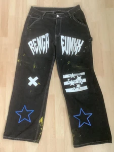 Unbranded black graphic loose cargo jeans 32”W - Picture 1 of 2