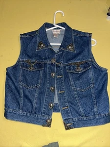 Gilet denim vintage besciamella donna grandi abbellimenti non poteva bottoni disco - Foto 1 di 11
