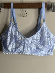 Olga 36C Spitze Mesh Bügel BH ungefüttert geblümt blau transparent 33030 Vintage - Bild 1 von 7