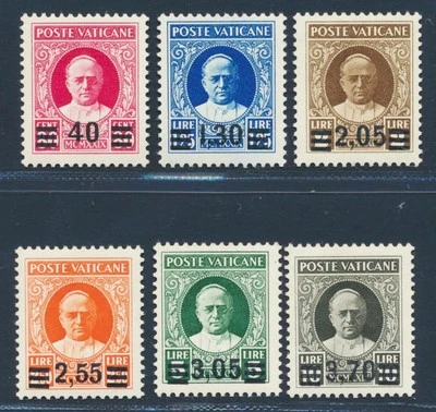 VATICAN 1934 RARE Cpl Sign Superb MNH/** Provisionals Set, Sc 35-40, Pope, Italy - Image 1 of 3