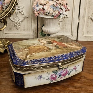 Portagioie 19° stile francese Sevres RS Prussia porcellana cobalto e ottone dorato - Foto 1 di 10