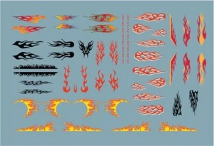Planche décalcomanie à l'eau Flaming, Fire, hotwheels, custom, scale 1:64, 1:43 - Picture 1 of 1