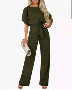 Damen Sommer Kurzarm Jumpsuits Strampler Einfarbig Hosenanzug Knopf Jump - Bild 1 von 8