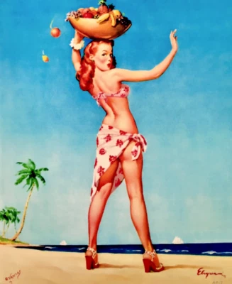 TIKI Elvgren TOPS EM ALL Pin-up Playa SARONG Bikini PinUp Island Hula Vancas 20" Foto 1 de 4