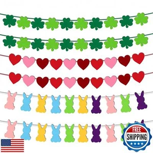 St Patricks Day Decorations Felt Shamrock Garland, Fufuddz Easter Bunny Banne - Picture 1 of 5