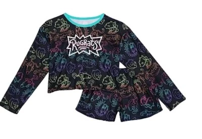 Conjunto de Pijama Feminino Tamanho 8 Nickelodeon Rugrats Shorts de Lã Preto, Novo com etiquetas - Imagem 1 de 3