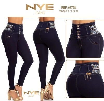 NYE JEANS COLOMBIANOS COLOMBIANOS PUSH UP JEANS LEVANTA COLA LEVANTAMIENTO DE GLÚTEOS CINTURA ALTA - Imagen 1 de 4