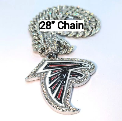 ATLANTA FALCONS GEM NECKLACE Silver Bling NFL Hip Hop Pendant & 28" Chain