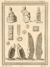 Sculptures and idols found in the Krasnoyarsk megaliths, Russia 1768 old print