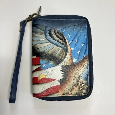 Anuschka Cuero Pintado a Mano Organizador Muñequera Bolso sin asas Cartera Estrellas y Rayas Foto 1 de 4