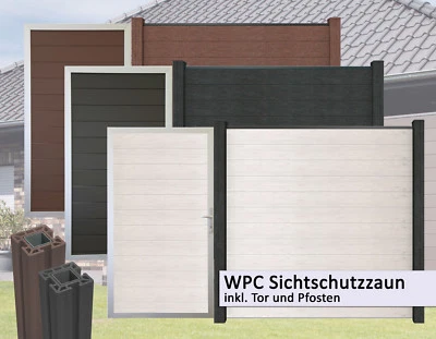 WPC / BPC Sichtschutzzaun inkl. Pfosten & Tor Sichtschutz Gartenzaun Zaun Türe - Bild 1 von 4