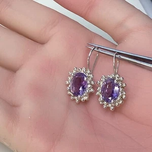 Amethyst Earrings 2.7mm Drop 925 Sterling Silver Fixed Hook - Picture 1 of 3