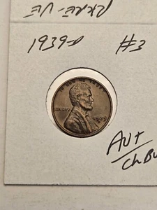 wheat penny 1939D  HIGH GRADE SHARP AU+ LINCOLN CENT LOT #1 1939-D CH UNC. - Picture 1 of 3