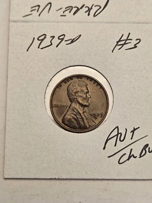 wheat penny 1939D  HIGH GRADE SHARP AU+ LINCOLN CENT LOT #1 1939-D CH UNC. - Image 1 of 3