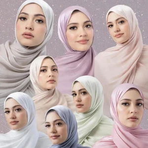 Pañuelo largo de oración islámico hiyab tirar de mujeres musulmanas pañuelo envolvente cubierta para la cabeza X1 - Imagen 1 de 34