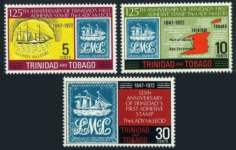 Trinidad & Tobago 216-218, 218a, MNH. Mi 299-301, Bl.3. LADY McLEOD Ships. 1972 Cover
