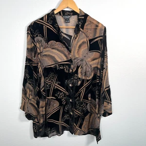 Citron Santa Monica Womens Velvet Burnout Silk Blend Shirt Sz 1X Wearable Art - Picture 1 of 14