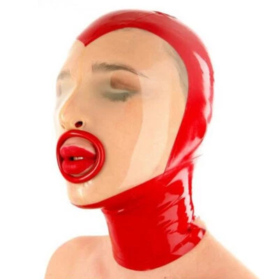Latex Hood with Rolled Mouth Back Zipper Exotic Rubber Mask Cosplay Club Wear - Image 1 of 2