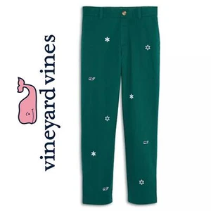 Vineyard Vines Big Kids' 14 Embroidered Snowflake Breaker Chino Pants, Green - Picture 1 of 7