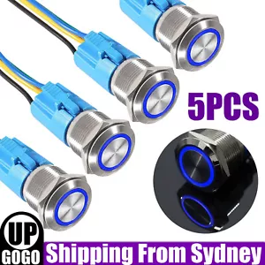 5PCS 16mm Waterproof Switch Metal Push Button Latching ON/OFF 12V IP67 BLUE RING - Picture 1 of 8