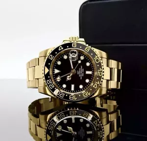 Custom 40mm GMT Style Black Gold Mod Watch Gold Case & Band w/ NH34 Automatic - Picture 1 of 4