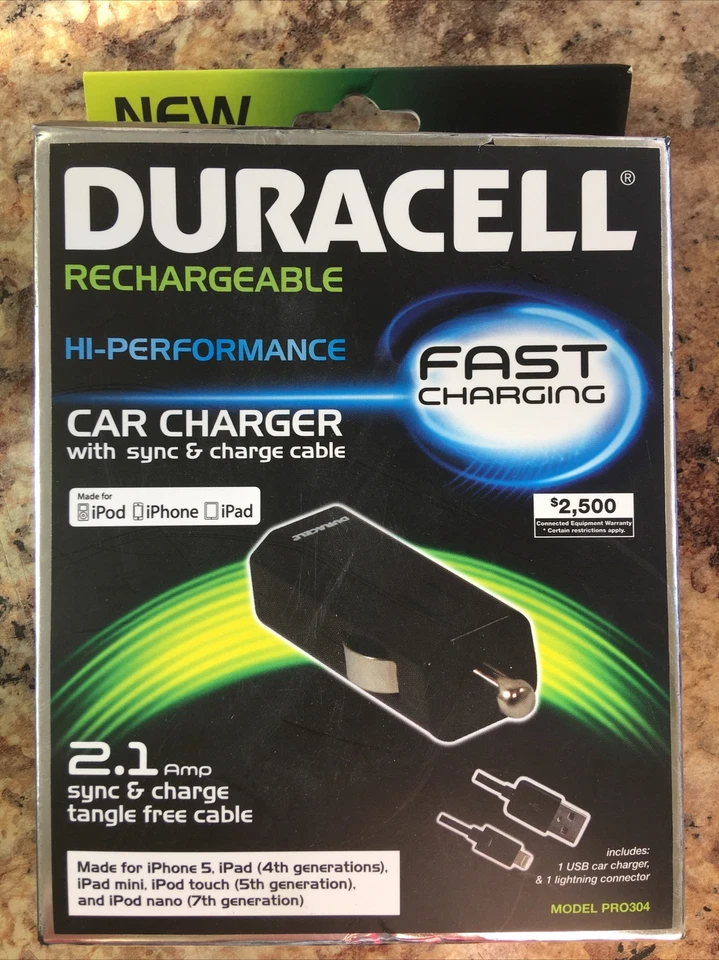 Duracell ~ Car Charger w/ 6' Apple Lightning Cable - Model DU5264 - Image 1 of 2