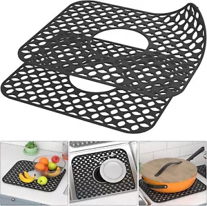2 Pack Kitchen Sink Grid Mat Drain Pad Protector Non-Slip Silicone Durable Black - Picture 1 of 9
