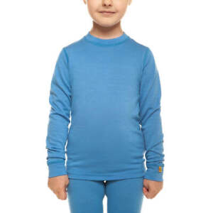 Merino Wool Kids Long Sleeve Crew Top * Soft Thermal Base Layer 160 Light Blue