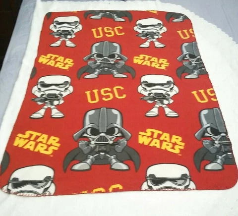 USC Trojans Star Wars Fleece Throw Accent Blanket 37" X 50" RARE used Cover