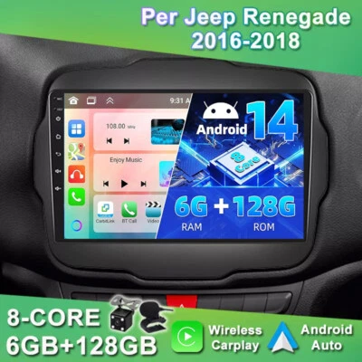 ▶6G+128G◀ IPS Autoradio GPS Android14 Per Jeep Renegade 2016-2018 CarPlay BT-5.0 - Immagine 1 di 4