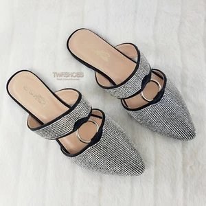 Sandalias planas de verano Bella negras con estrás iridiscentes sin cordones para fumar 6-10 - Imagen 1 de 11
