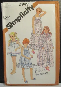 Simplicity Muster 5949 Mädchen Nachthemd Baby Puppen Morgenmantel Größe 8-10-12 ungeschnitten Vintage - Bild 1 von 13