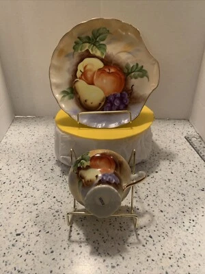 Juego de té y platillos de porcelana con temática de frutas pintados a mano sin marca x 3 hechos en Japón Foto 1 de 4