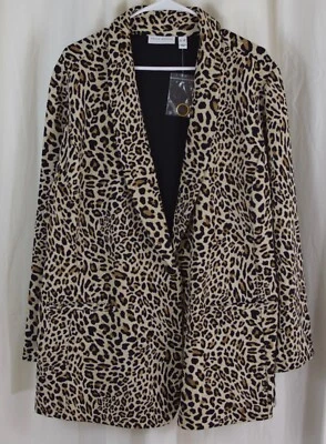 Susan Graver Animal Print Stretch Long Sleeve Blazer Cheetah Size 3X Petite - Image 1 of 3