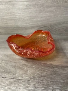 Lefton Art Glass Orange Dish Ashtray Bowl Trinket Candy Vintage Bright 5” - Picture 1 of 6