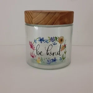 16,9 Unzen Glas Aufbewahrung Kanister mit Holz Deckel Be Kind FLORAL - Bild 1 von 7